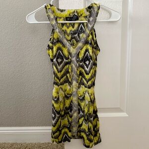 INC International Concepts XS Sequined Yellow Black White Sleeveless Blouse